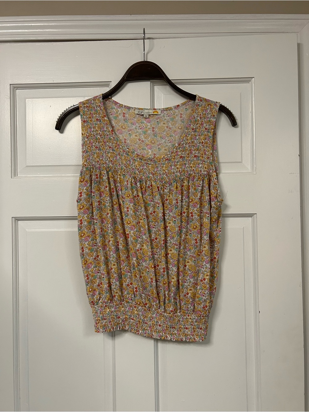 C&C California Yellow Floral Smocked Tank Top